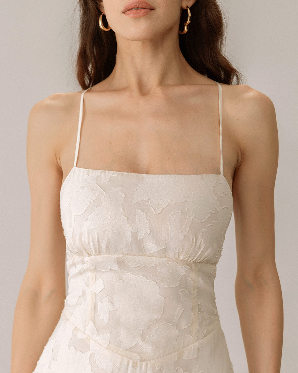 Apricot Jacquard Maxi Dress with Corset Slip Design