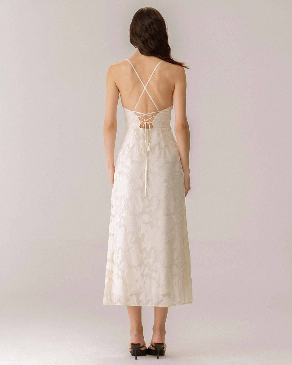 Apricot Jacquard Maxi Dress with Corset Slip Design