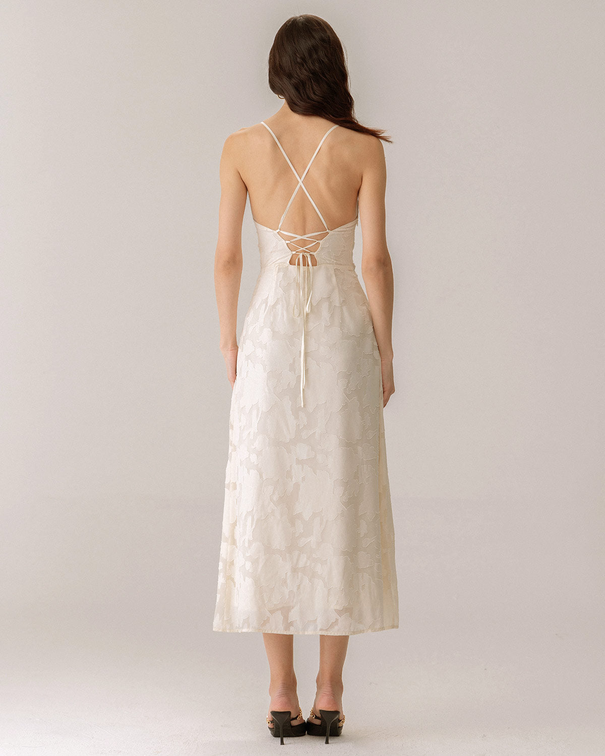 Apricot Jacquard Maxi Dress with Corset Slip Design