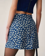 Navy Floral Print A-Line Mini Skirt