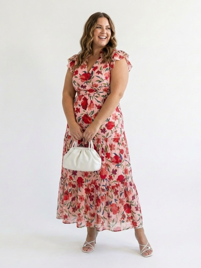 Lila | Elegantes Blumenkleid Midi