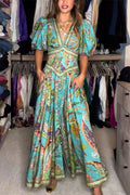 Maxi-Kleid Airy mit puffärmel und V-Ausschnitt