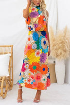 Sommer | Ärmelloses Maxikleid mit Bindeband und Blumenmuster