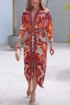 Eva | Sun Escape Einzigartiges Print Dolman Midi Kleid