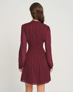 Wine Red Chiffon Mini Dress with Mock Neck