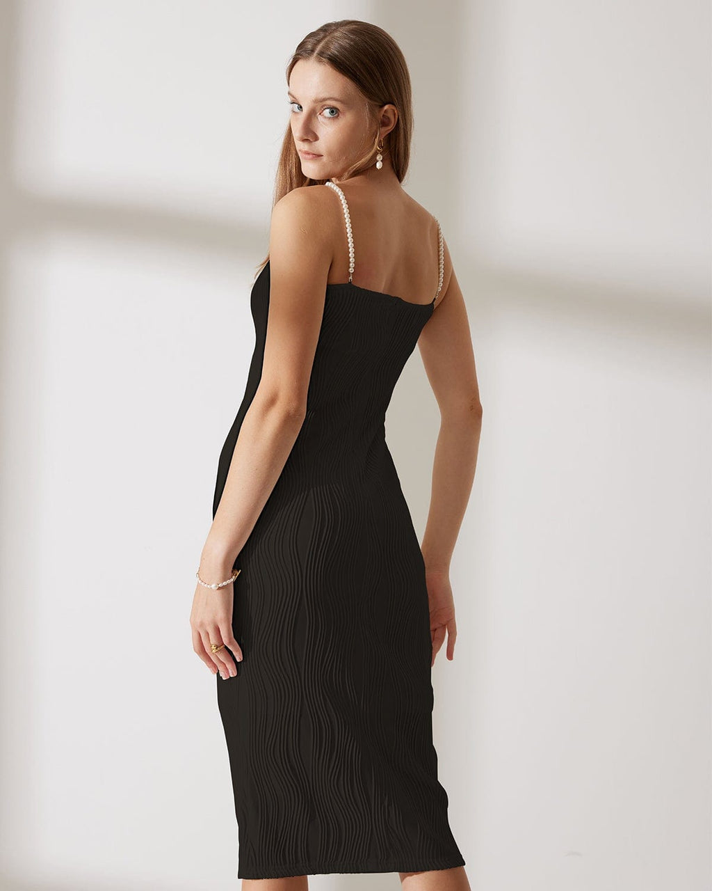 Black Ripple Textured Cami Dress