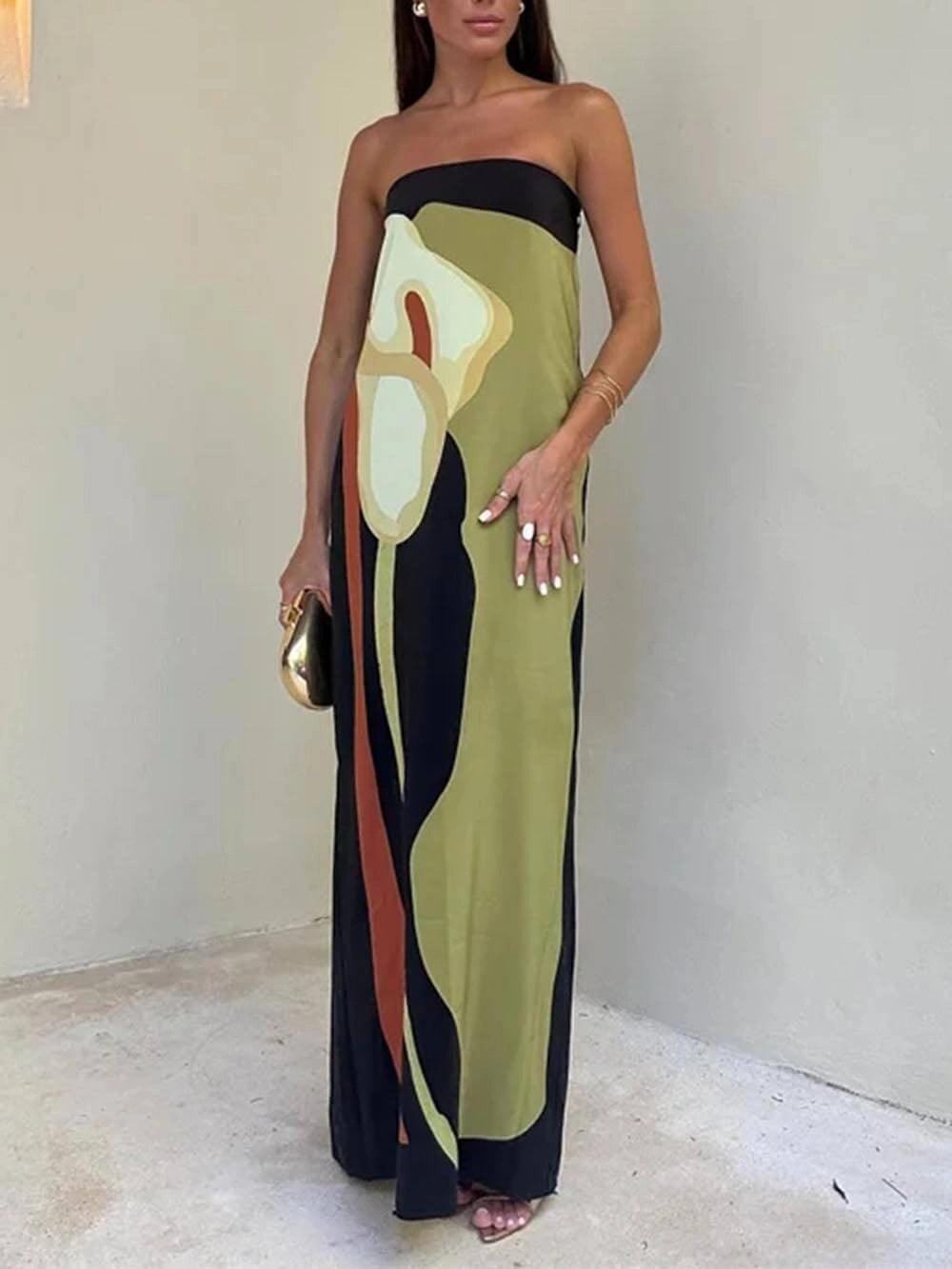 Joan | Küsten-Chic Trägerloses Bedrucktes Maxi-Party-Kleid