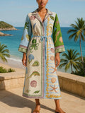 Sandra | Gürteltes bedrucktes Twill-Midi-Hemdkleid
