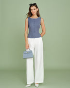 Blue Boat Neck Button-Up Vest