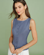 Blue Boat Neck Button-Up Vest