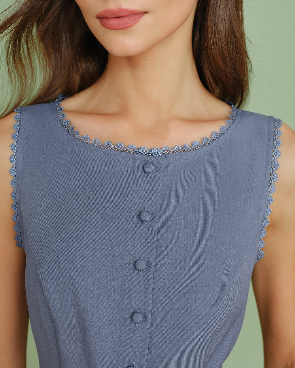 Blue Boat Neck Button-Up Vest