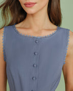 Blue Boat Neck Button-Up Vest
