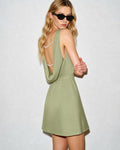 Emerald Boat Neck Satin Mini Dress with Pearl Accents