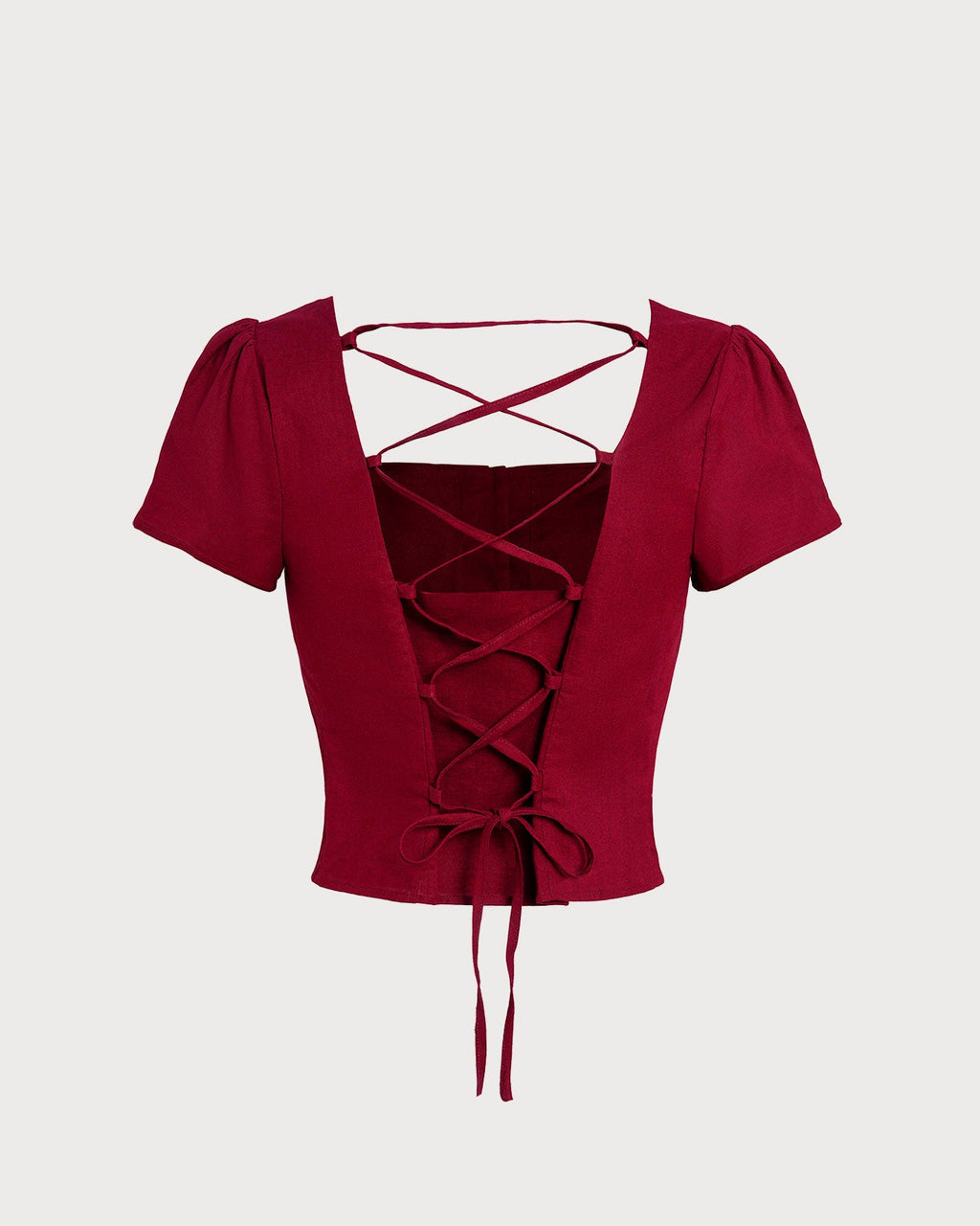 Red Square Neck Blouse with Cross Tie Detail