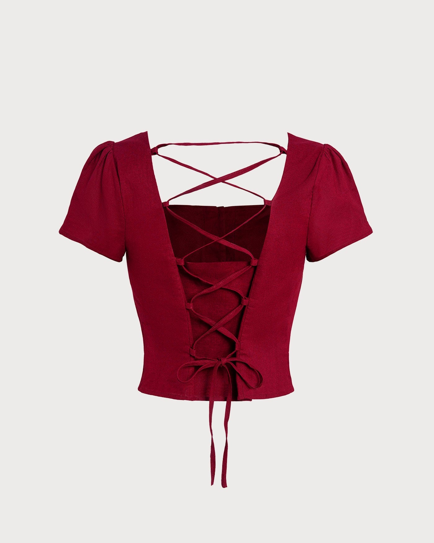 Red Square Neck Blouse with Cross Tie Detail