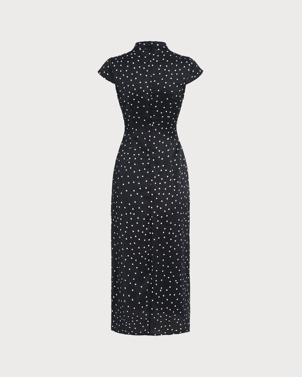 Polka Dot Midi Dress with Black Mandarin Collar