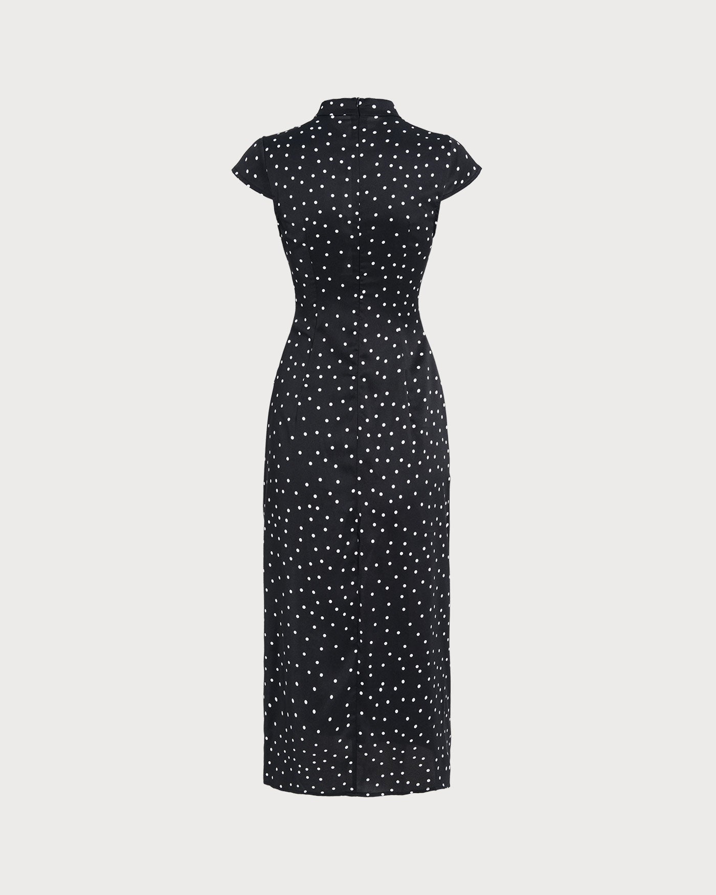 Polka Dot Midi Dress with Black Mandarin Collar