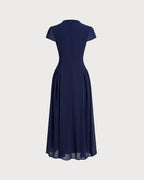 Blue Midi Dress with Puffed Sleeves