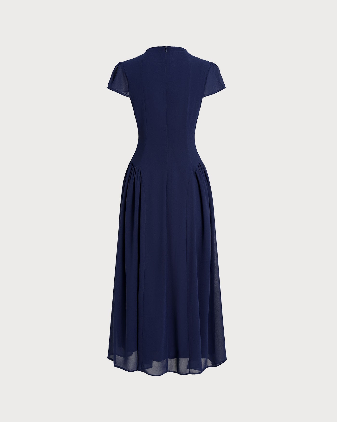 Blue Midi Dress with Puffed Sleeves