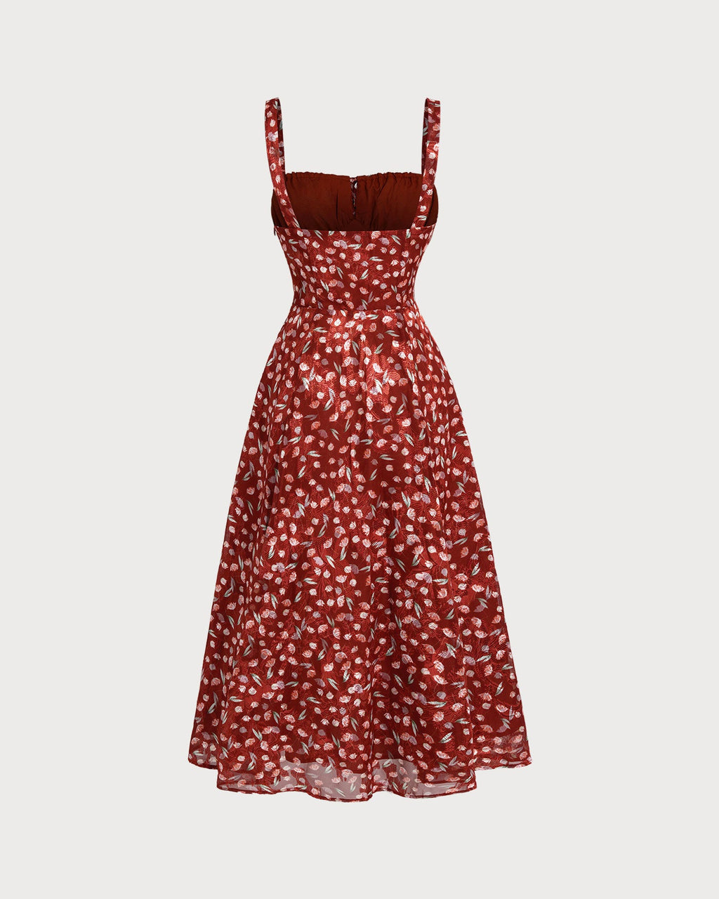 Wine Red Floral Midi Dress with Slip Design
