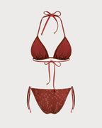 Red Mesh Halter Bikini Set with Drawstring