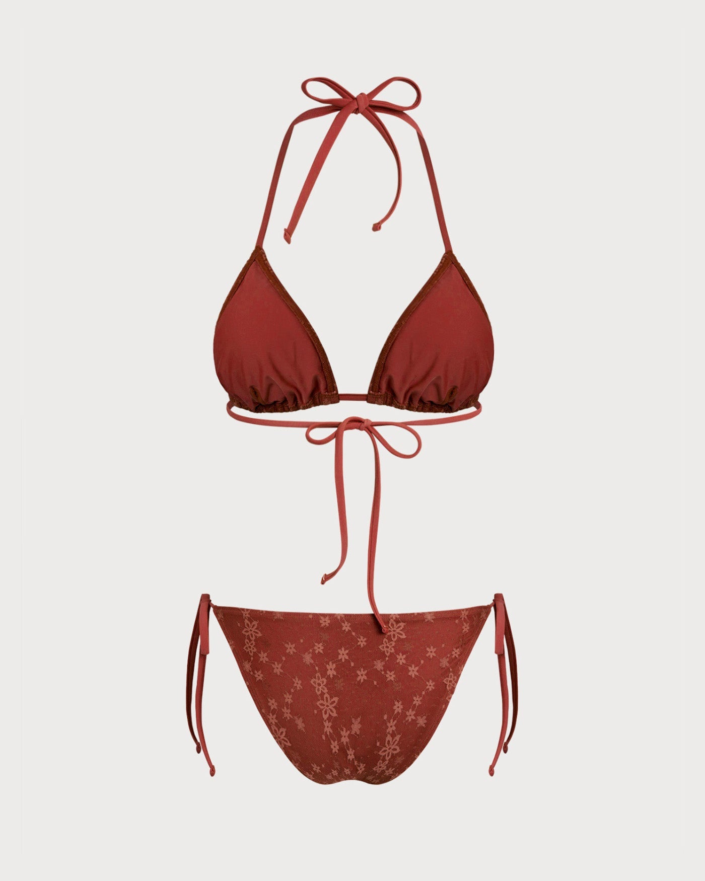 Red Mesh Halter Bikini Set with Drawstring