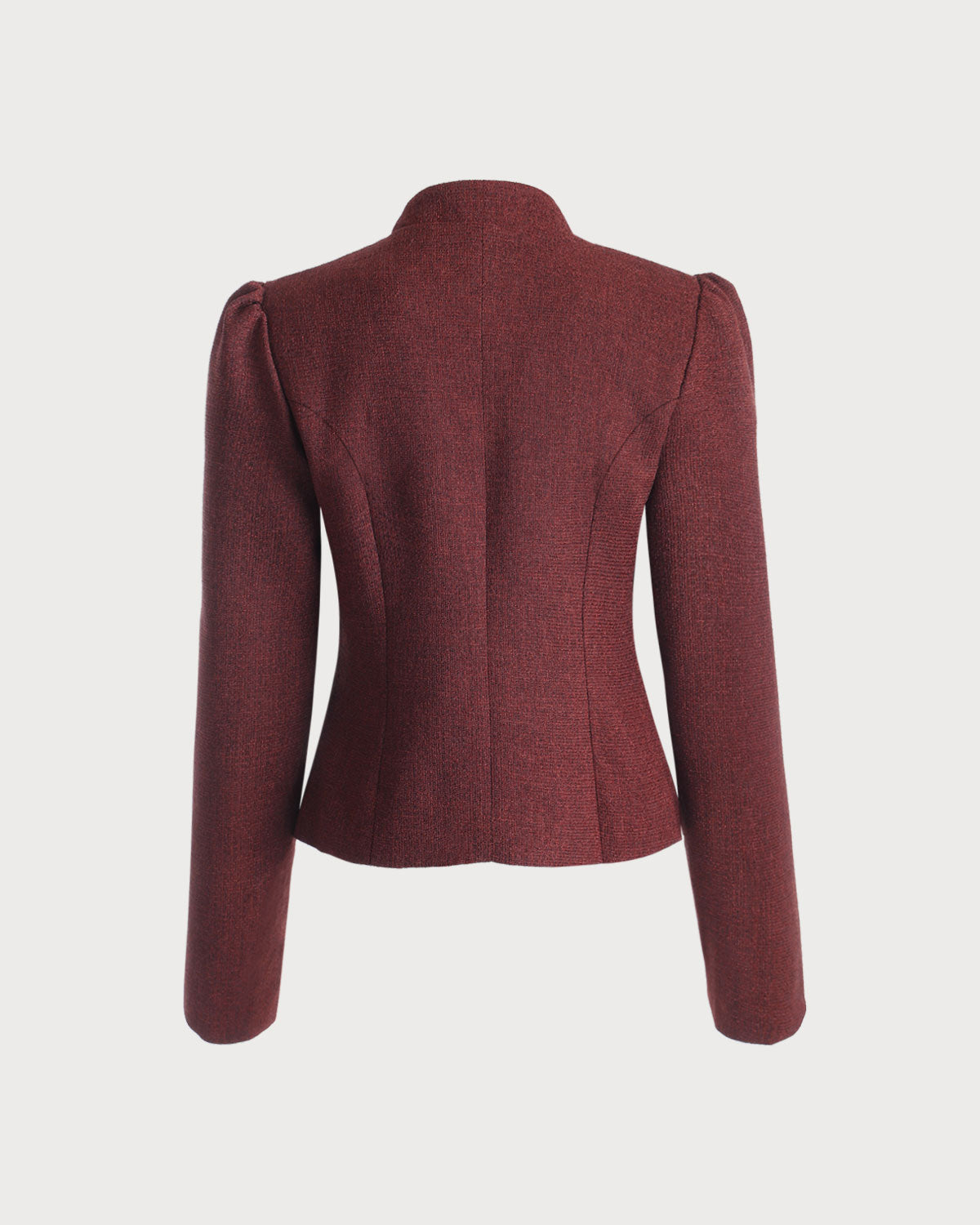 Burgundy Vintage-Inspired Single-Breasted Tweed Blazer