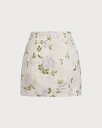 Floral Print Beige Mini Skirt
