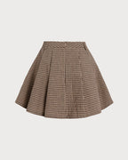 Ruched Brown Plaid Skirt