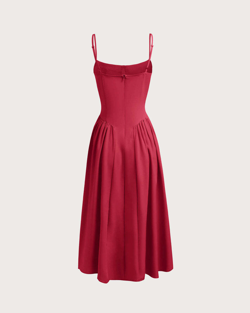 Red Midi Dress with Square Neck and Pocket Details