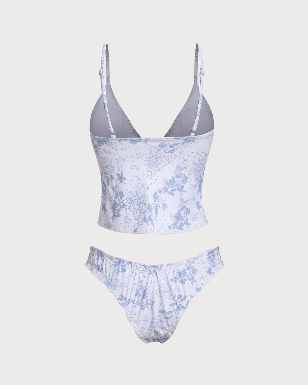 Floral Blue Tie-Front Tankini Set
