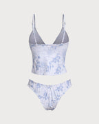 Floral Blue Tie-Front Tankini Set