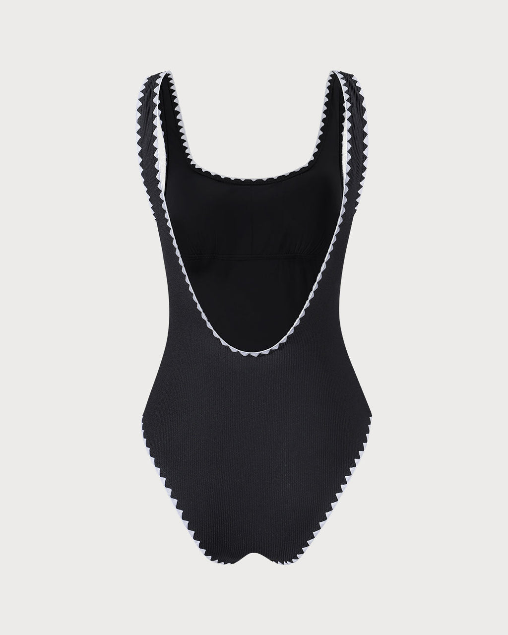 Black Ribbed One-Piece Swimsuit with Contrast Details