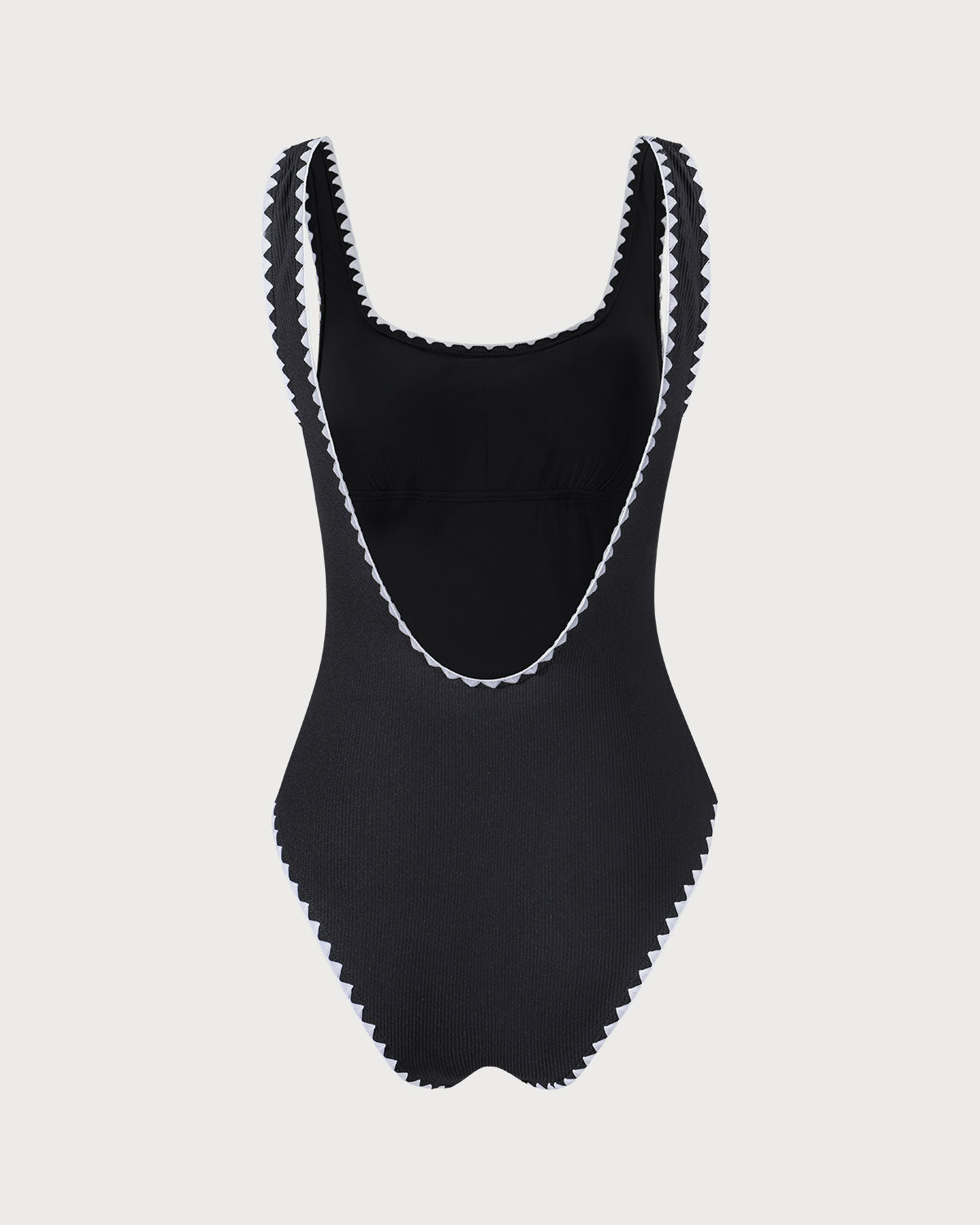 Black Ribbed One-Piece Swimsuit with Contrast Details