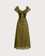 Emerald Sweetheart Neck Jacquard Maxi Gown