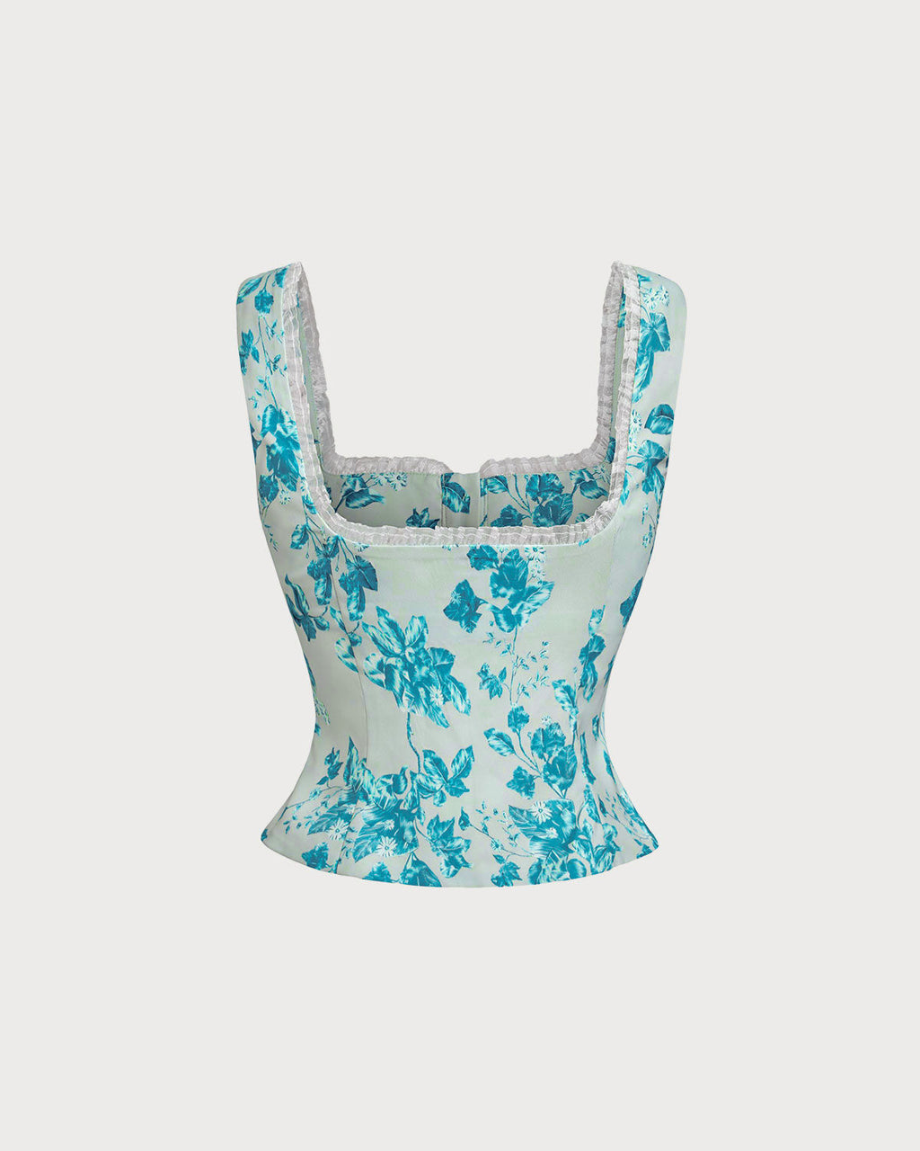 Floral Print Square Neck Tank Top in Blue