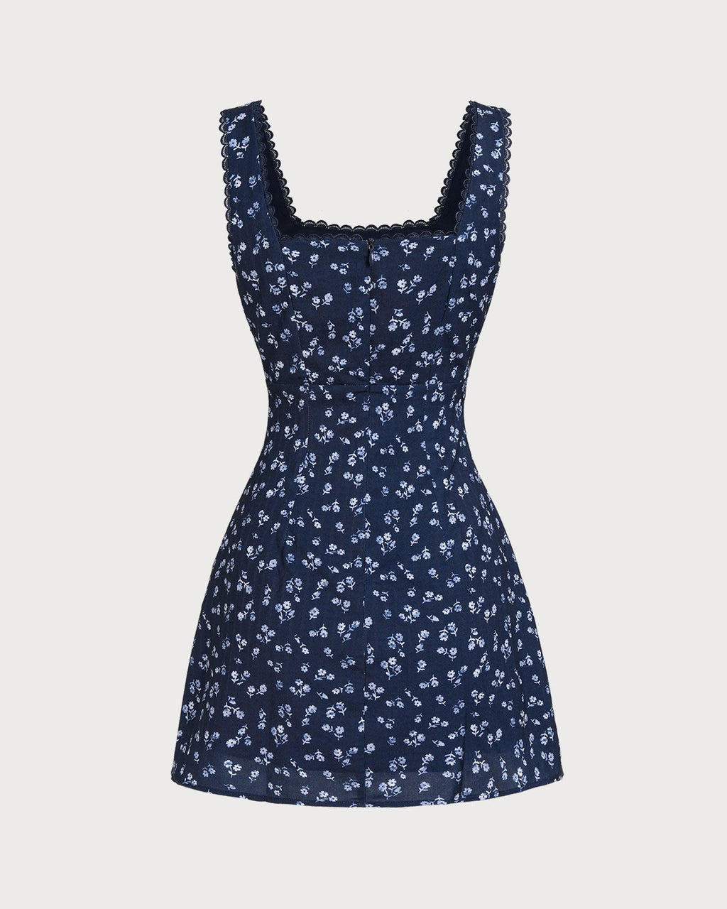 Navy Floral Square Neck Mini Slip Dress