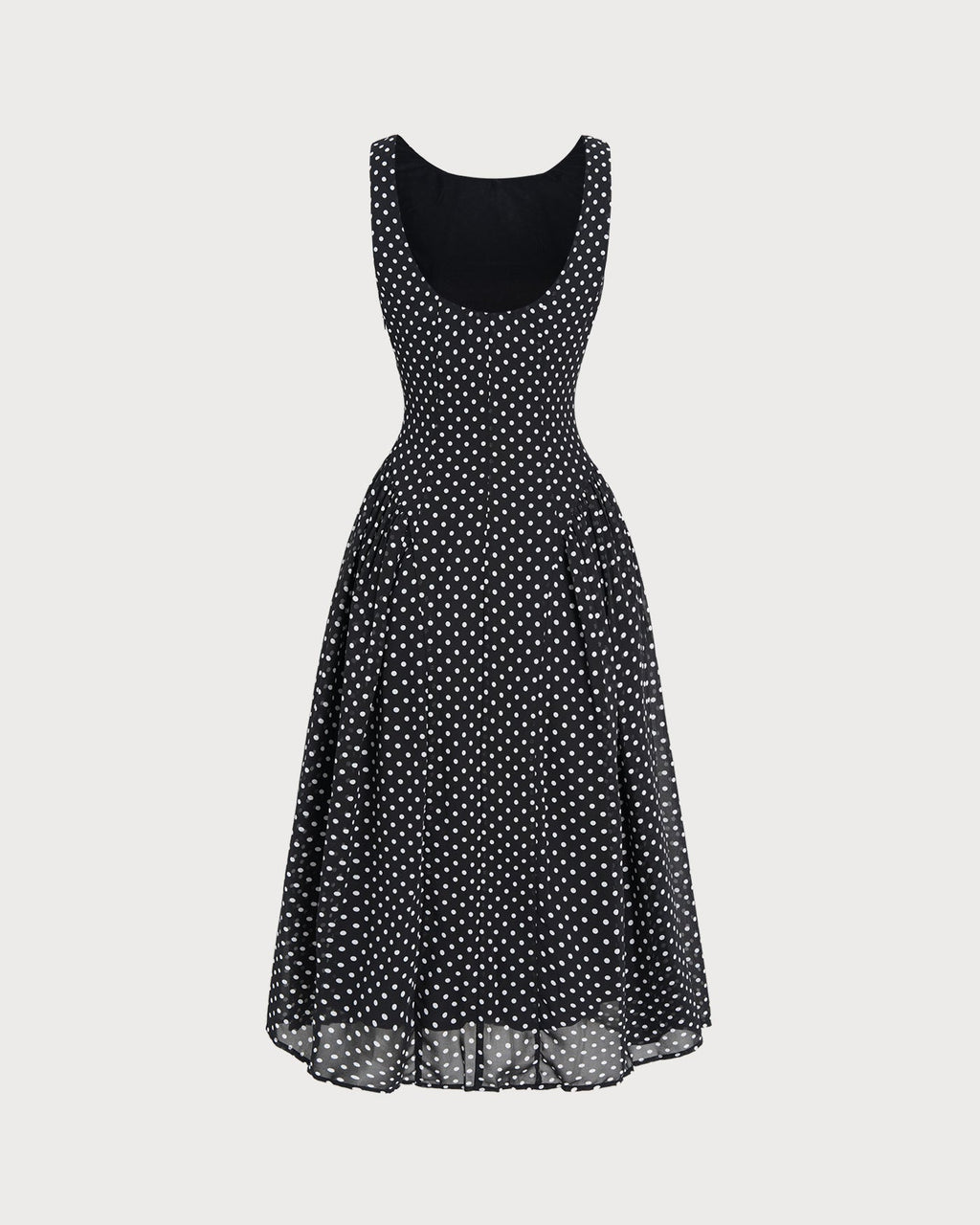 Chiffon Midi Dress with Black Polka Dots