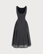 Chiffon Midi Dress with Black Polka Dots