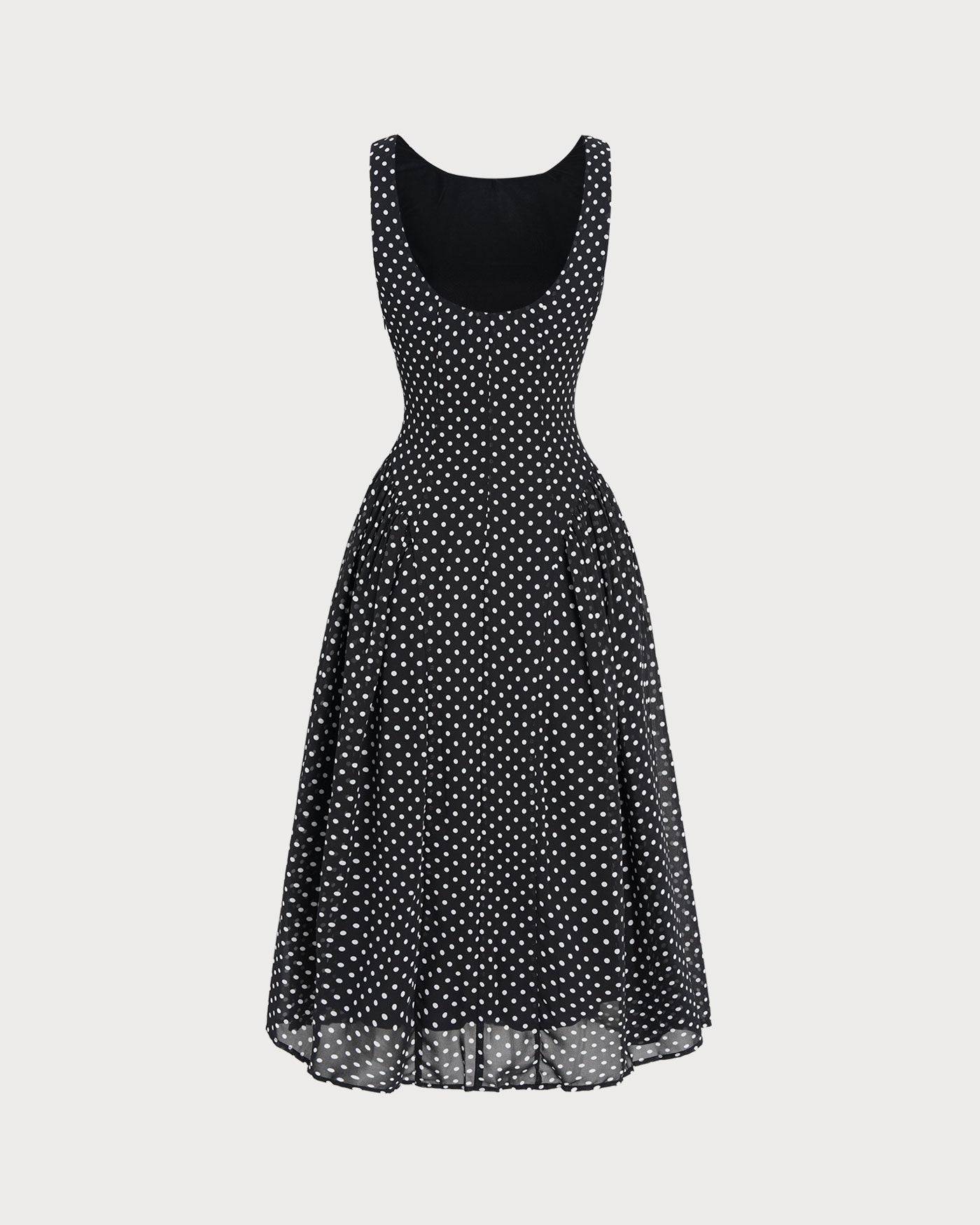 Chiffon Midi Dress with Black Polka Dots