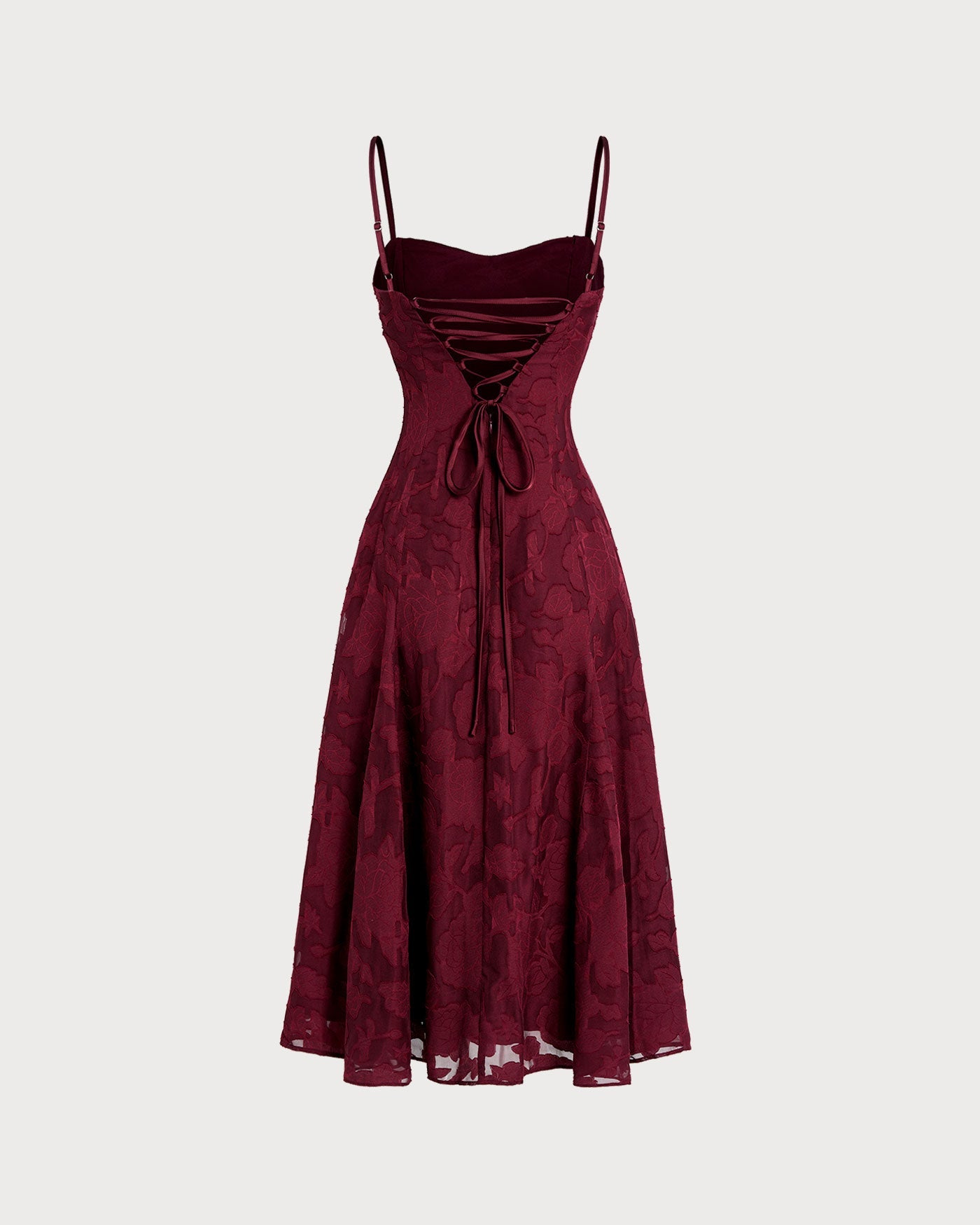 Wine Red Sweetheart Neck Jacquard Midi Slip Dress