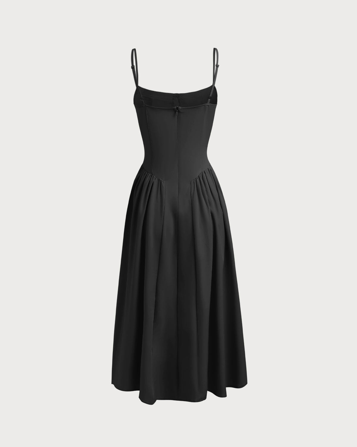 Black Midi Dress with Square Neck and Pocket Details