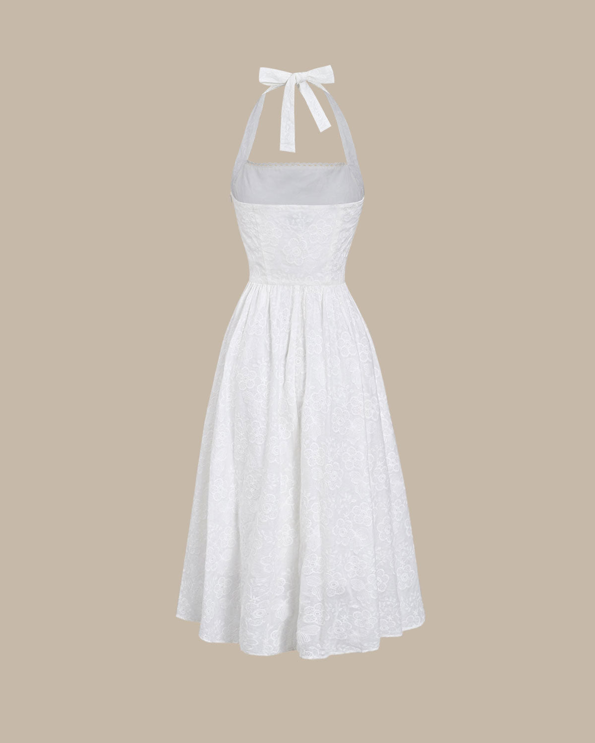 Embroidered White Halter Midi Dress
