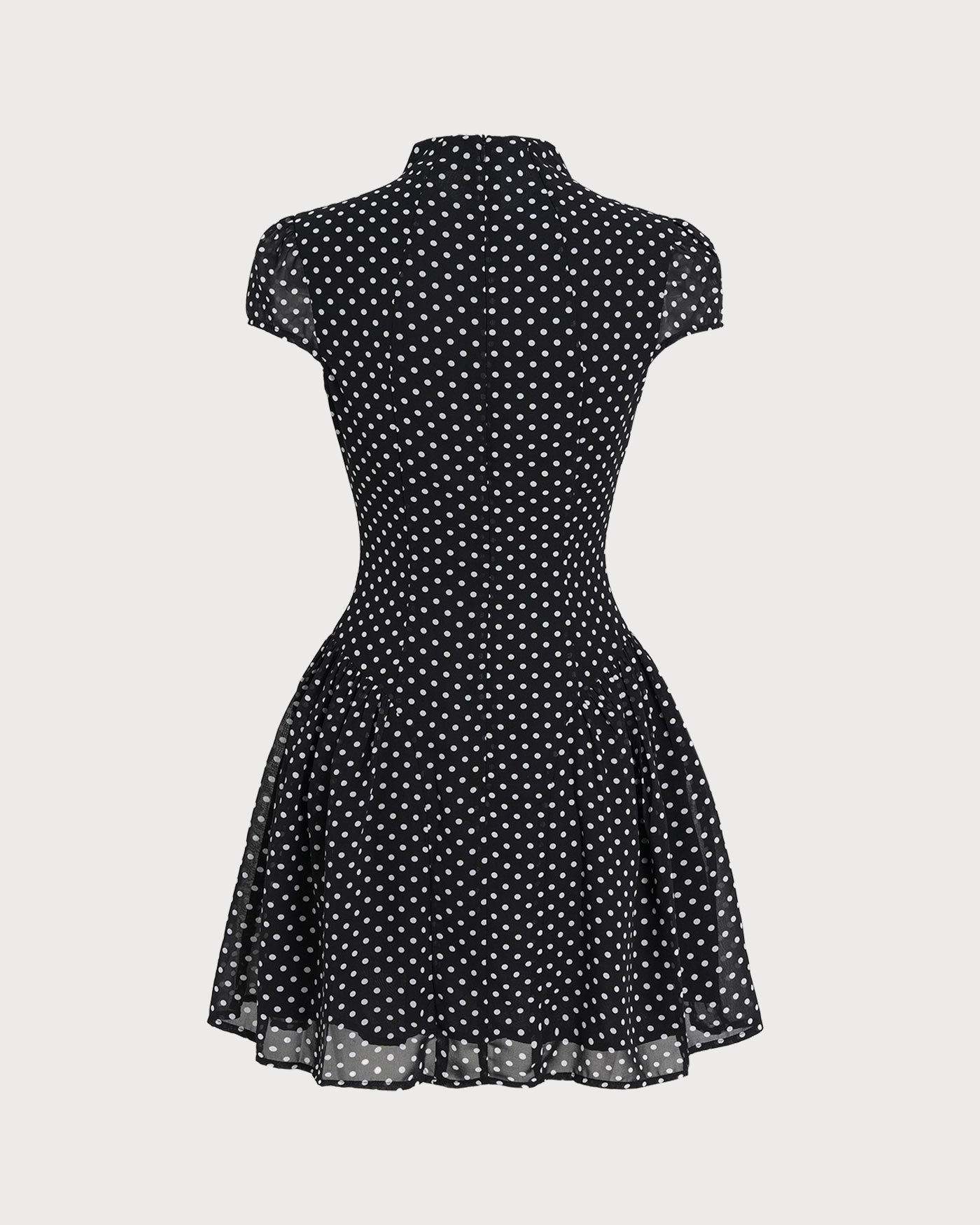 Chic Black Chiffon Mini Dress with Polka Dots