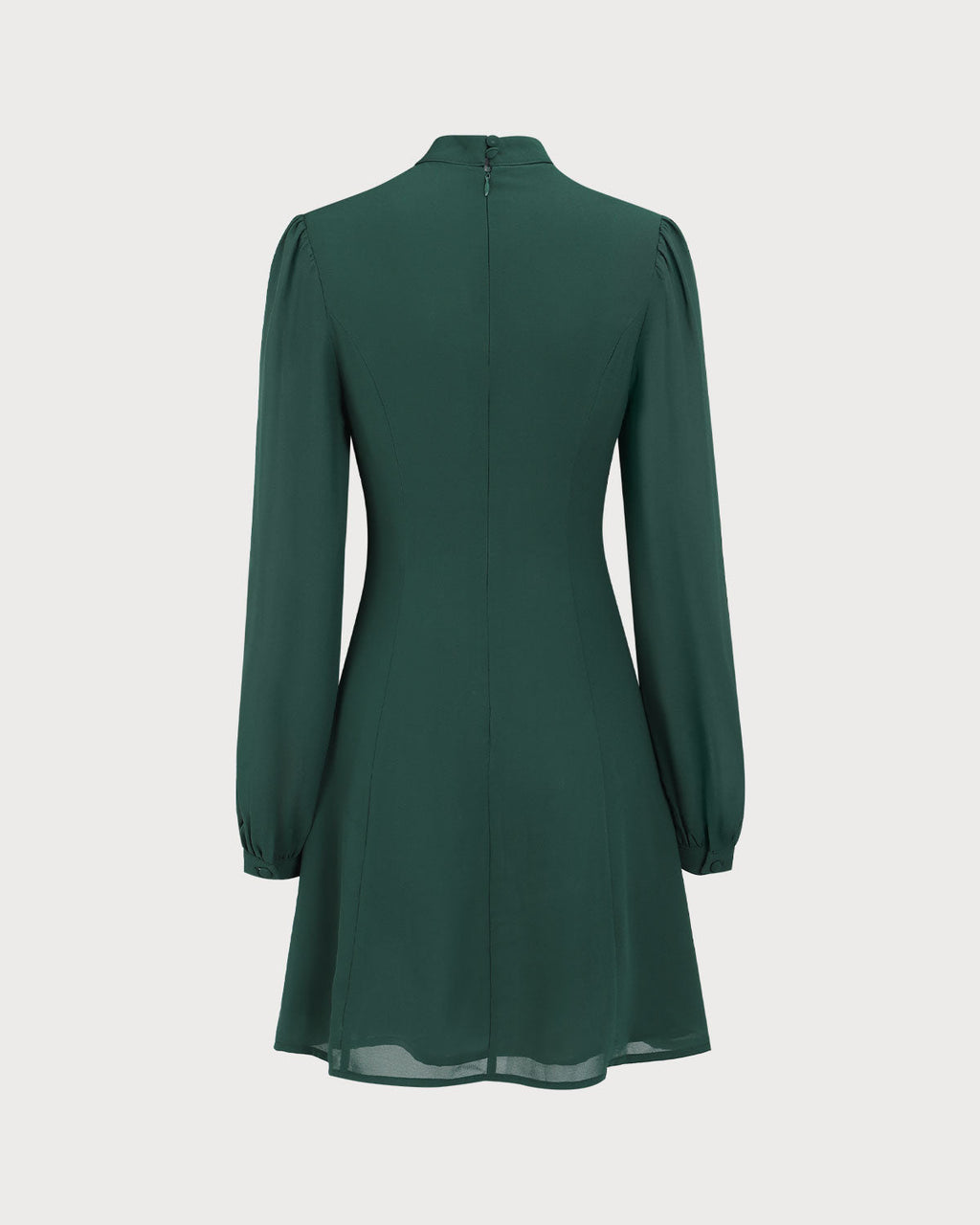 Green Sheer Mini Dress with Stand Collar and Slit