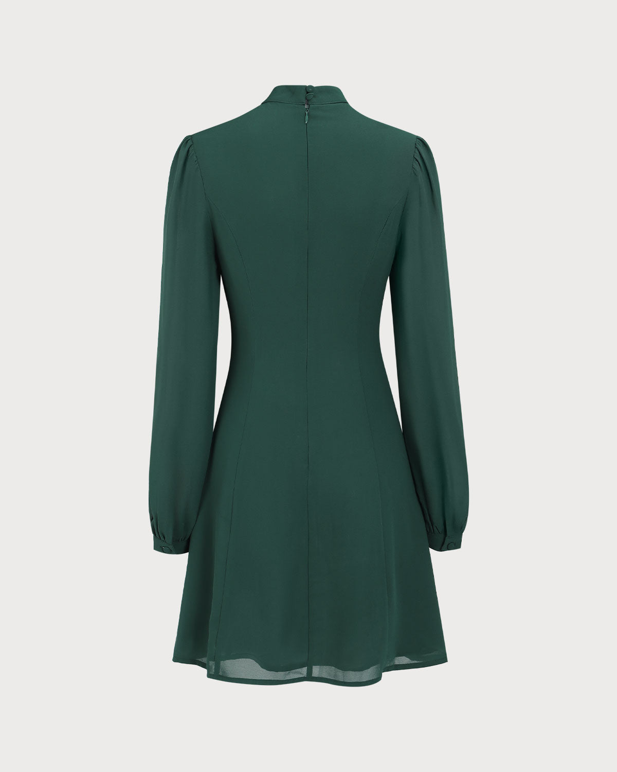Green Sheer Mini Dress with Stand Collar and Slit