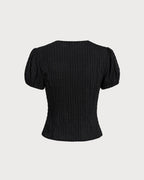 Black Lace Jacquard Button-Up Blouse