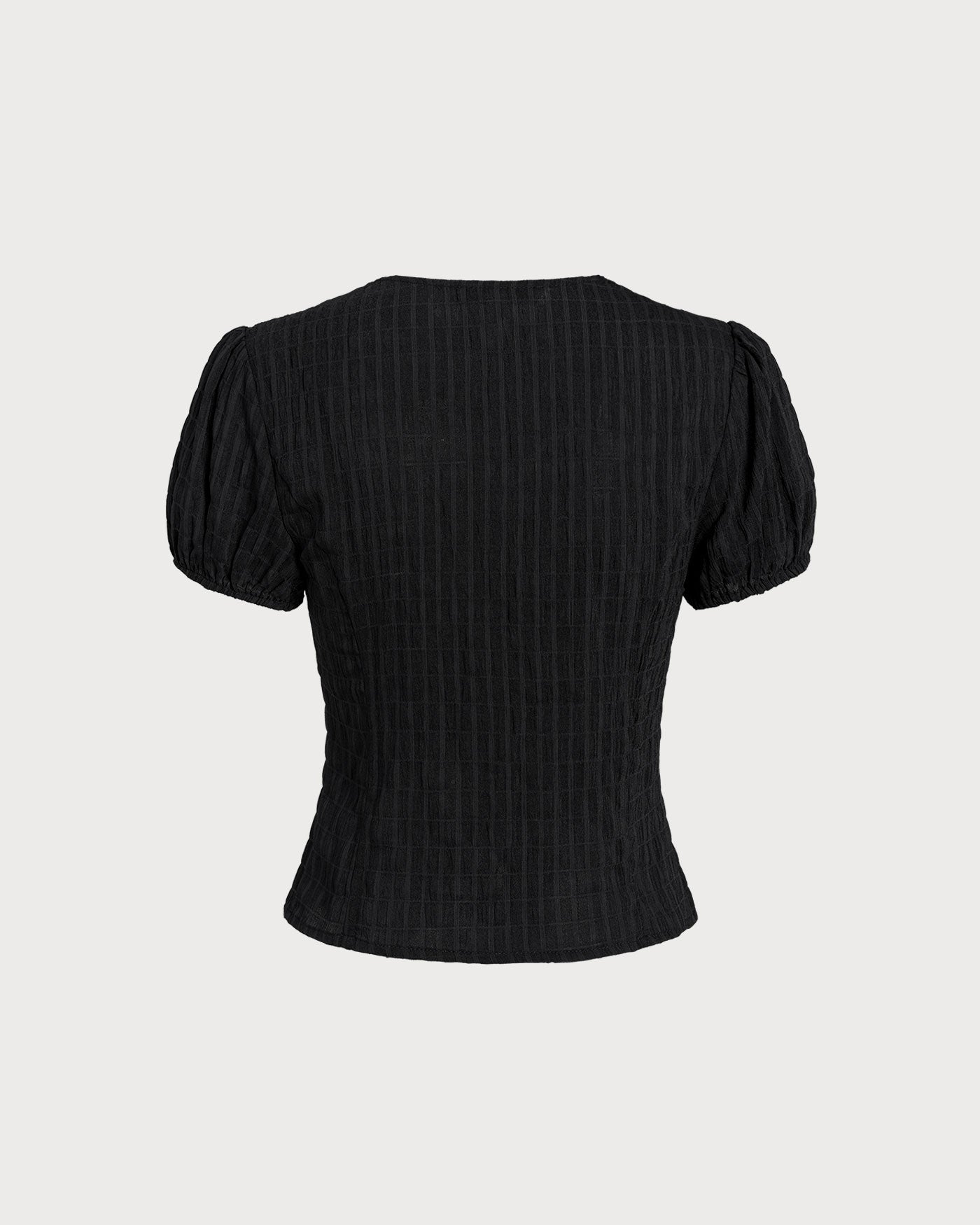 Black Lace Jacquard Button-Up Blouse