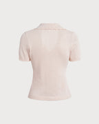 Nude V-Neck Pointelle Knit Tee with Button Details