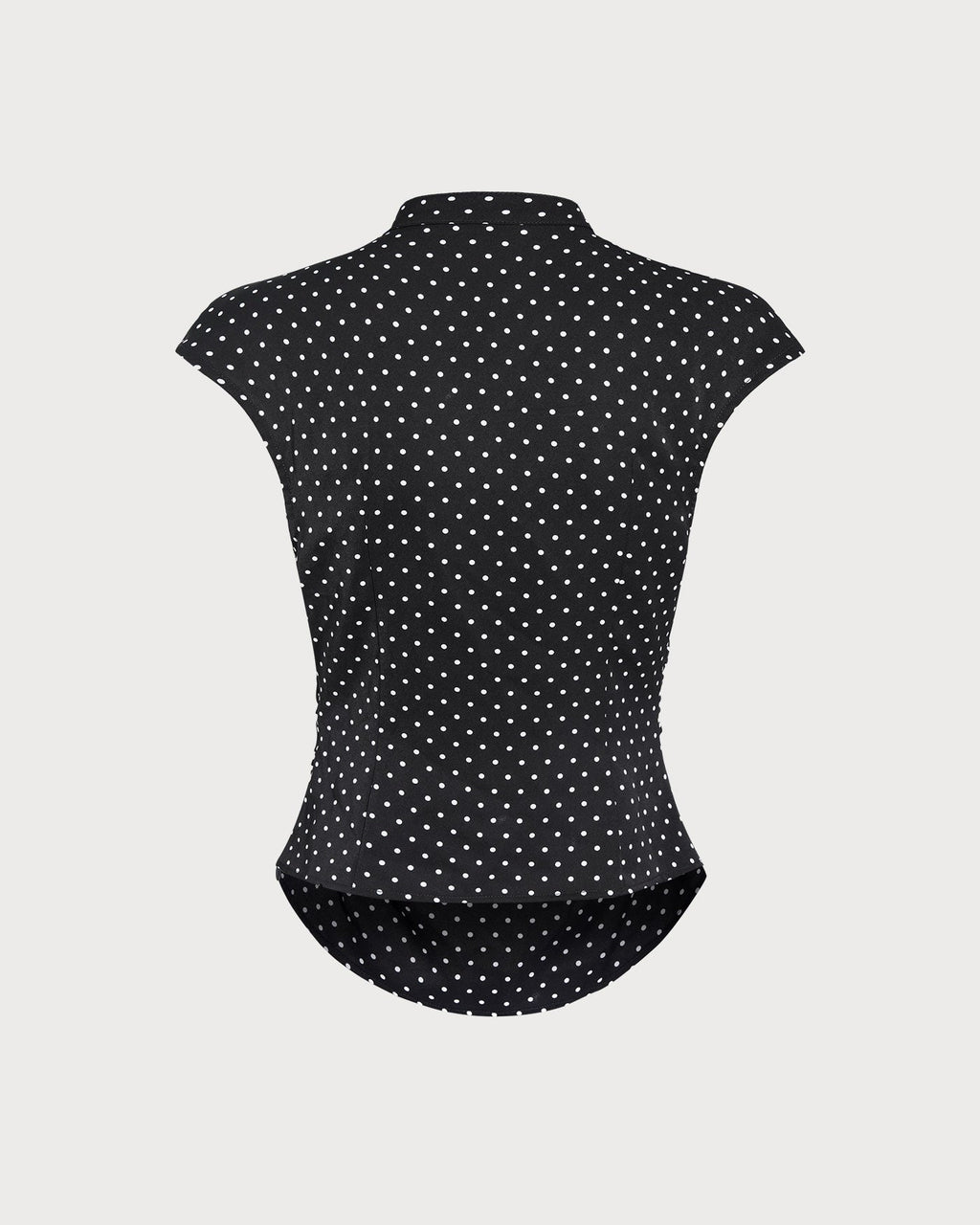 Mandarin Collar Tee with Black Polka Dots